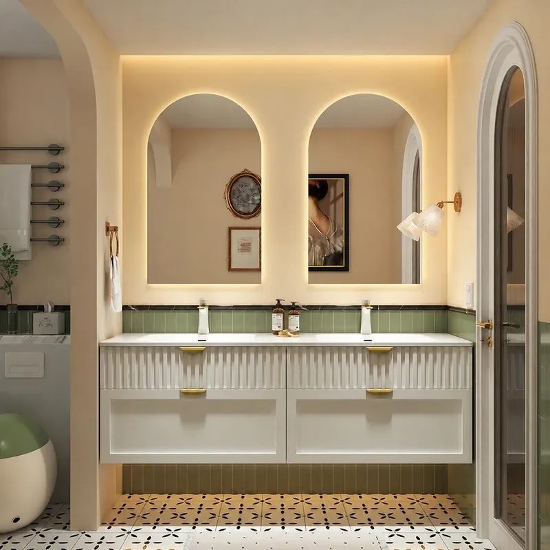 Cremefarbener Badezimmerschran – Home Bathroom Vanity Combo Bewertung und Preis